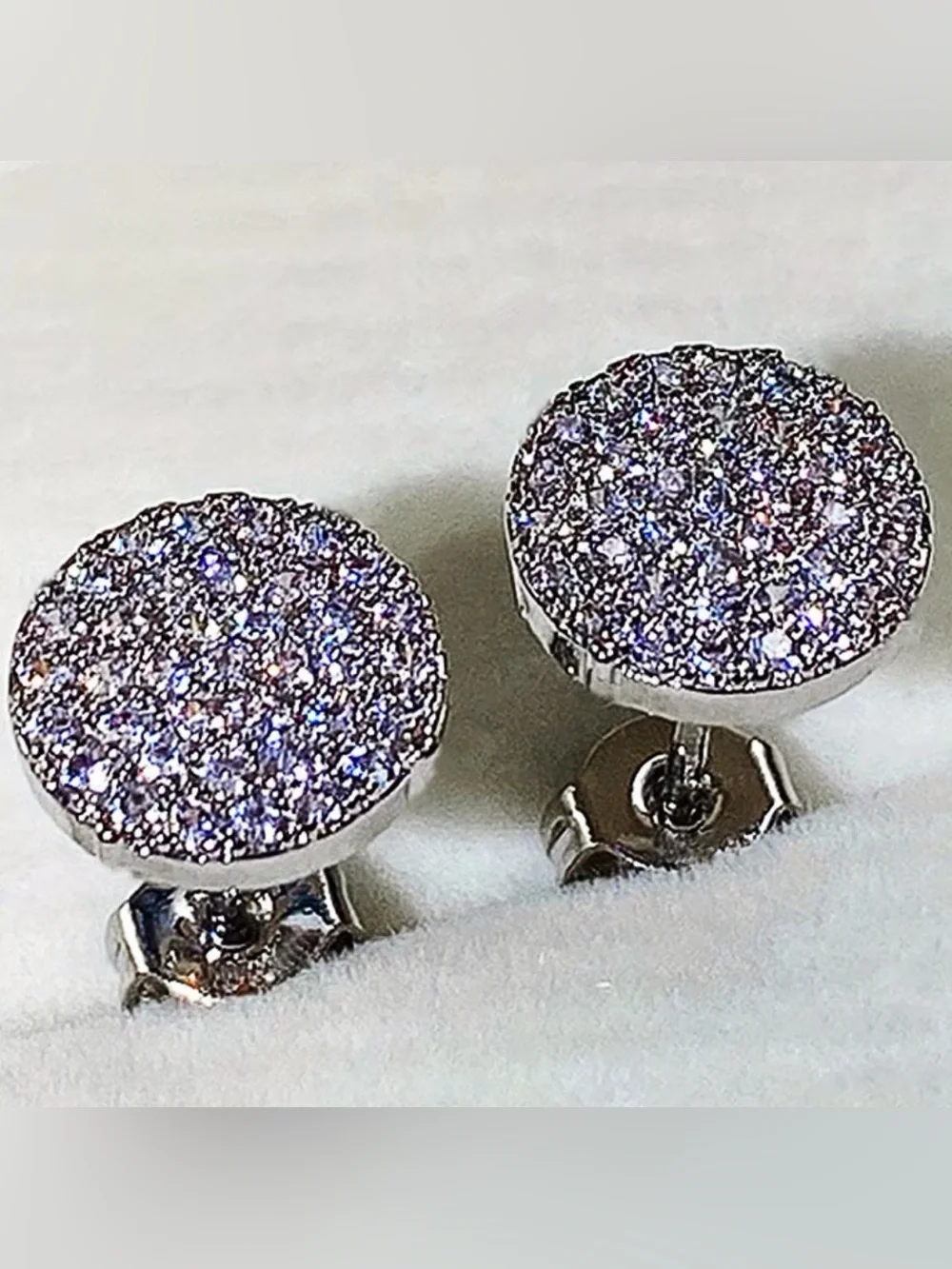 Men's Round Pavé Stud Earrings in Silver - Minimalist Accessory